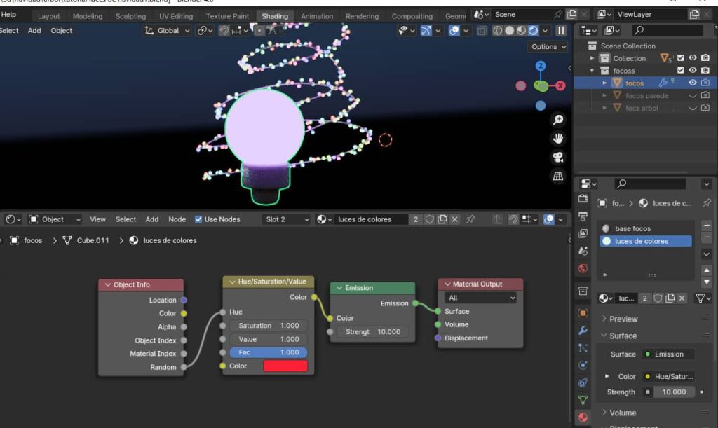 Nodos luces de colores Blender