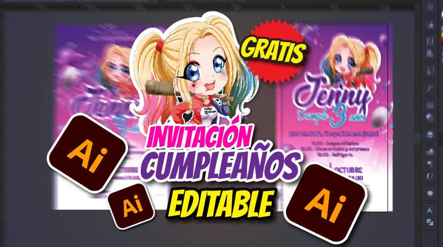 Invitación de cumpleaños Harley Quinn Miniatura